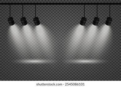 Stage lighting with white spotlights. Vector illustration.