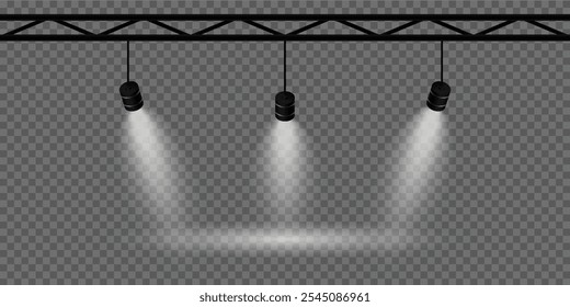 Iluminação do palco, luzes brancas. Ilustração vetorial.EPS 10.