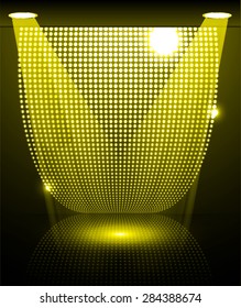 Stage Lighting yellow Background with Spot Light Effects, vector illustration. Abstract light lamps background for Technology computer graphic website internet and business. point, spot, dot