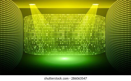 Stage Lighting yellow green Background with Spot Light Effects, vector illustration. Abstract light lamps background for Technology computer graphic website internet and business. infographics.