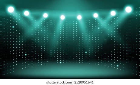 Stage lights rays scene background. Abstract spot light rays background. Spotlights of bright light with isolated place for stage and presentations. Colorful lights on the stage.