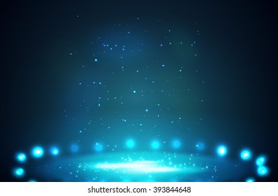 Stage with lights, shine and spotlights blue . Vector illustration  eps 10