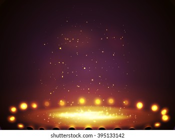 Stage with lights, shine and spotlights red . Vector illustration  eps 10