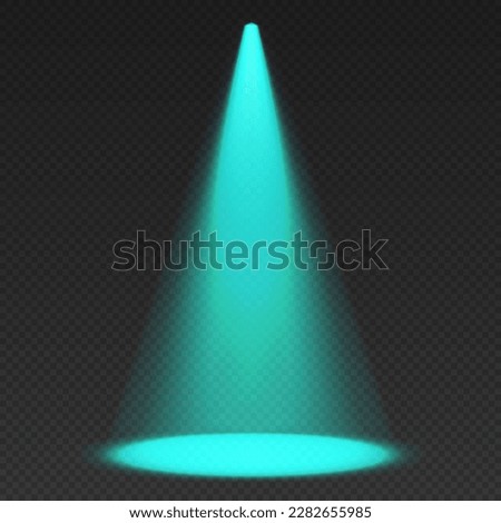 Stage limelight. Blue cone light from top with darkened edges.. Volumetric spotlight effect on dark background. Empty studio or concert scene. 3d rendering.