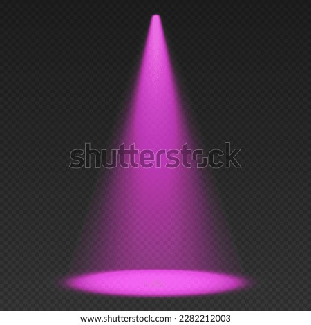 Stage limelight. Purple cone light from top with darkened edges.. Volumetric spotlight effect on dark background. Empty studio or concert scene. 3d rendering.