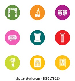 Stage makeup icons set. Flat set of 9 stage makeup vector icons for web isolated on white background