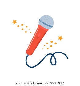 Stage microphone with cable. Sound recording equipment. Retro microphone. Vector illustration