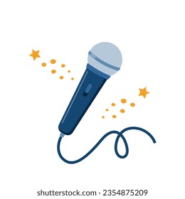 Stage microphone with cable. Sound recording equipment. Retro microphone. Vector illustration