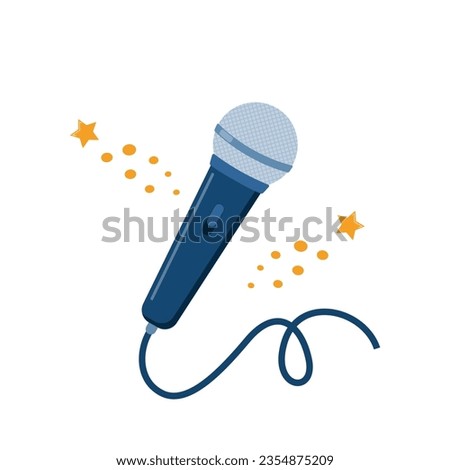 Stage microphone with cable. Sound recording equipment. Retro microphone. Vector illustration