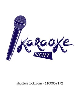 Stage microphone vector illustration, stereo and audio professional equipment. Vector emblem for use in karaoke night advertising flyer design.
