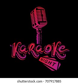 Stage microphone vector illustration, stereo and audio professional equipment. Vector emblem for use in karaoke night advertising flyer design.