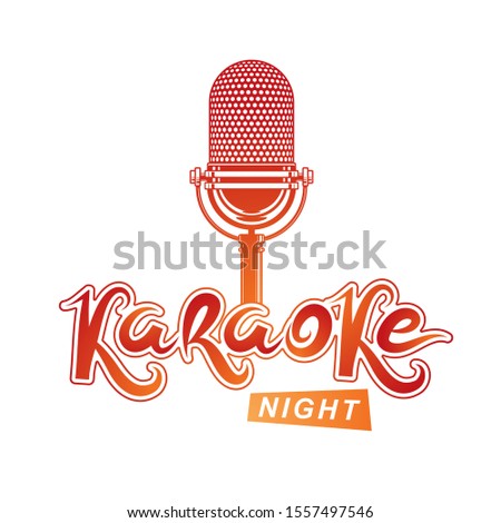 Stage microphone vector illustration, stereo and audio professional equipment. Vector emblem for use in karaoke night advertising flyer design.