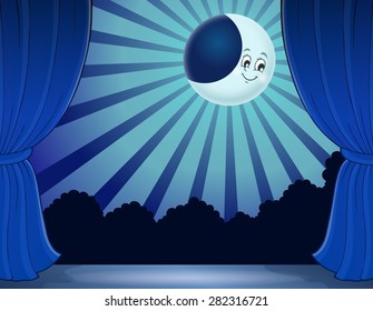 Stage with moon in moonlight - eps10 vector illustration.
