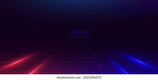 Stage neon red and dark blue light on dark background with lighting effect. Futuristic technology concept. Vector illustration