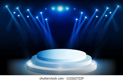 Stage on background and spotlight. Vector illumination