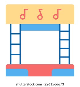 Stage for performance, sheet music on the poster - icon, illustration on white background, flat color style