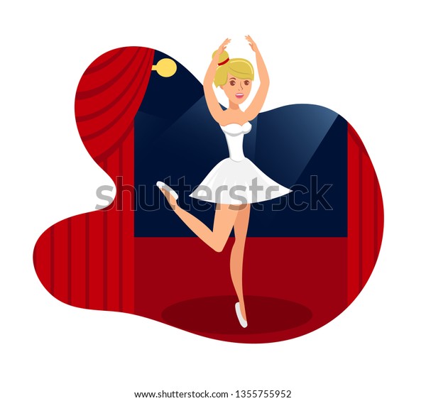 Stage Performance, Show Flat Vector Illustration.\
Ballet Celebrity in Pointe Shoes Isolated Cartoon Character.\
Professional Dancer Performing Pirouette Concept Idea. Theatre\
Dancing Play