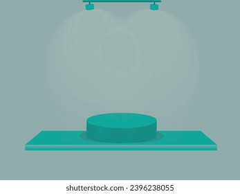  Stage platform with lighting for award ceremony, illuminated pedestal for presentation shows, vector image.