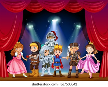 Stage play with children in costumes illustration