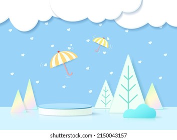Stage podium decor with 3d pedestal scene or platform for product stand. Vector illustration. Round podiums for product presentation.