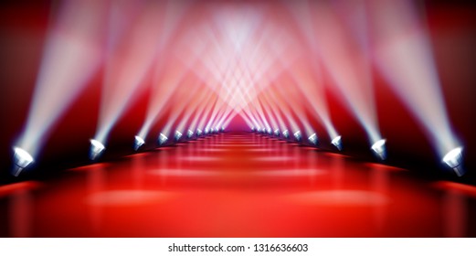Stage podium during the show. Red carpet. Fashion runway. Vector illustration.