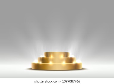 Stage podium golden with lighting, Stage Podium Scene with for Award Ceremony on gray background, Vector illustration