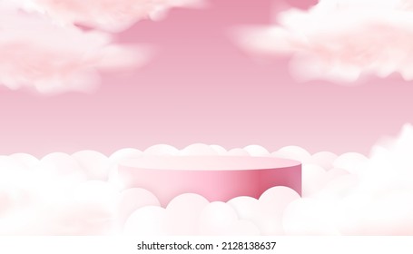 Stage podium heart clouds, Stage Podium Scene with for Award, Decor element background. Vector illustration