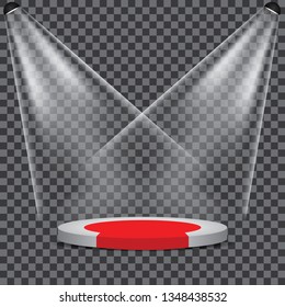 Stage podium illuminated scene spotlight party, vector transparent - Vector