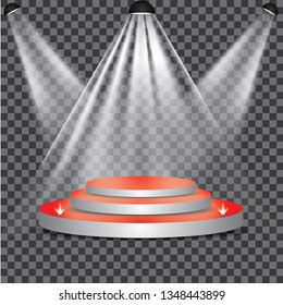 Stage podium illuminated scene spotlight party, vector transparent - Vector