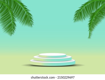 Stage Podium with leaf coconut vector illustration for show presentation