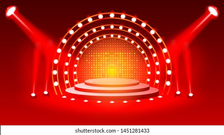 Stage podium with lighting, Stage Podium for Award Ceremony with red Background, Vector illustration, Eps 10.