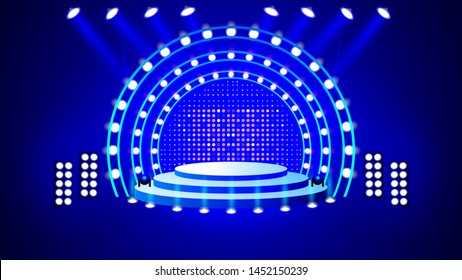 Stage podium with lighting, Stage Podium for Award Ceremony with blue Background, Vector illustration. Eps 10.