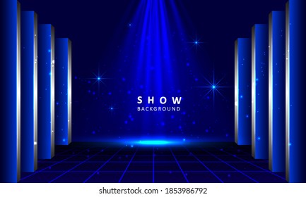 Stage podium with lighting effect. Abstract blue background. Empty pedestal for award ceremony. Vector illustration