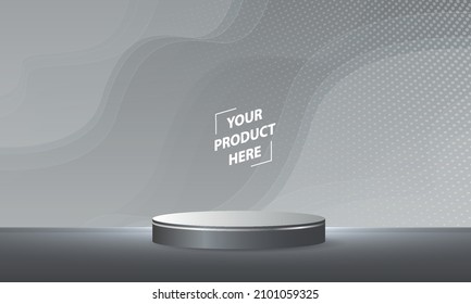 Stage podium with lighting effect. Abstract fluid grey background. Empty pedestal for award ceremony or product presentation. Vector illustration