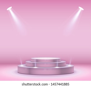 Stage podium with lighting. Empty pedestal for award ceremony. Graphic concept for your design