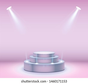 Stage podium with lighting. Empty pedestal for award ceremony. Graphic concept for your design