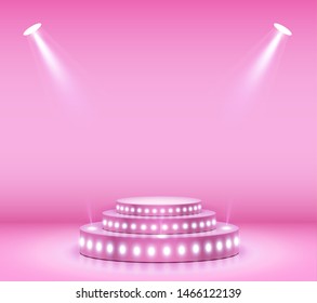 Stage podium with lighting. Empty pedestal for award ceremony. Graphic concept for your design