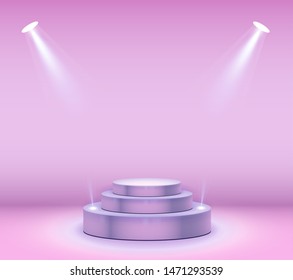 Stage podium with lighting. Empty pedestal for award ceremony. Graphic concept for your design