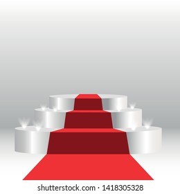 Stage podium with lighting. Illuminated Festive Stage Podium Scene with Red Carpet. 