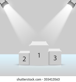 Stage podium with lighting. Stage podium on gray background. Vector illustration