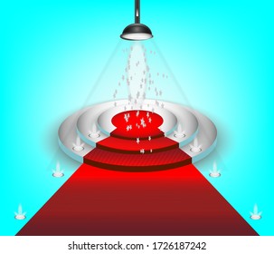 Stage podium with lighting on soft blue