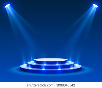Stage podium with lighting, Stage Podium Scene with for Award Ceremony on blue Background, Vector illustration - Shutterstock ID 1008845542