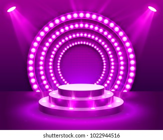 Stage podium with lighting, Stage Podium Scene with for Award Ceremony on purple Background, Vector illustration