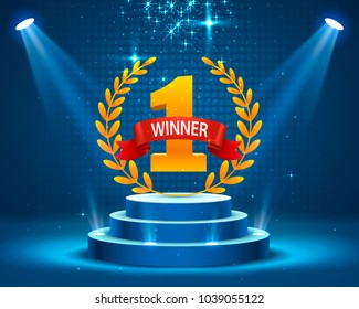 Stage podium with lighting, Stage Podium Scene with for Award Ceremony on blue Background, Vector illustration - Shutterstock ID 1039055122