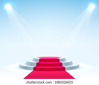 Stage podium with lighting, Stage Podium Scene with for Award Ceremony on blue Background, Vector illustration