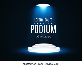 Stage podium with lighting, Stage Podium Scene with for Award Ceremony on blue Background, Vector illustration