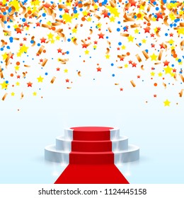 Stage podium with lighting, Stage Podium Scene with for Award Ceremony on white Background, Vector illustration