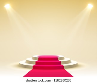 Stage podium with lighting, Stage Podium Scene with for Award Ceremony on yellow Background, Vector illustration