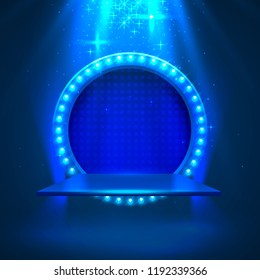Stage podium with lighting, Stage Podium Scene with for Award Ceremony on blue Background. Vector illustration