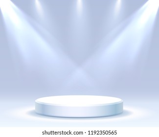 Stage podium with lighting, Stage Podium Scene with for Award Ceremony on blue Background, Vector illustration